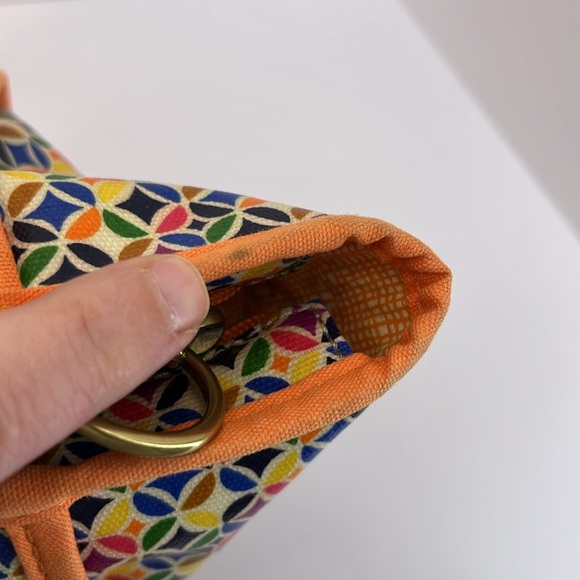 Fossil Colorful Geometric Print Tote Bag Purse Handbag w/ Brown Leather Trim - Picture 9 of 16